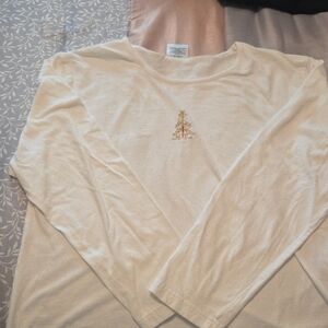 White Long Sleeve Shirt with Embroidered Tree